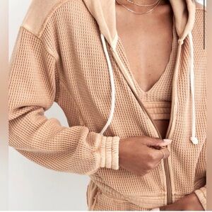 Tan Waffle Knit Hoodie and Bralette Set size xs